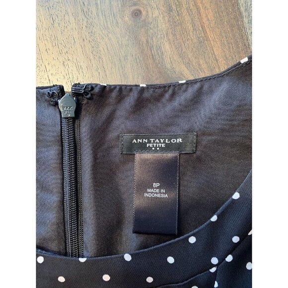 Black/White Polka Dot Dress Size 8 Petite Ann Taylor LBD Little Black Dress - Picture 9 of 11